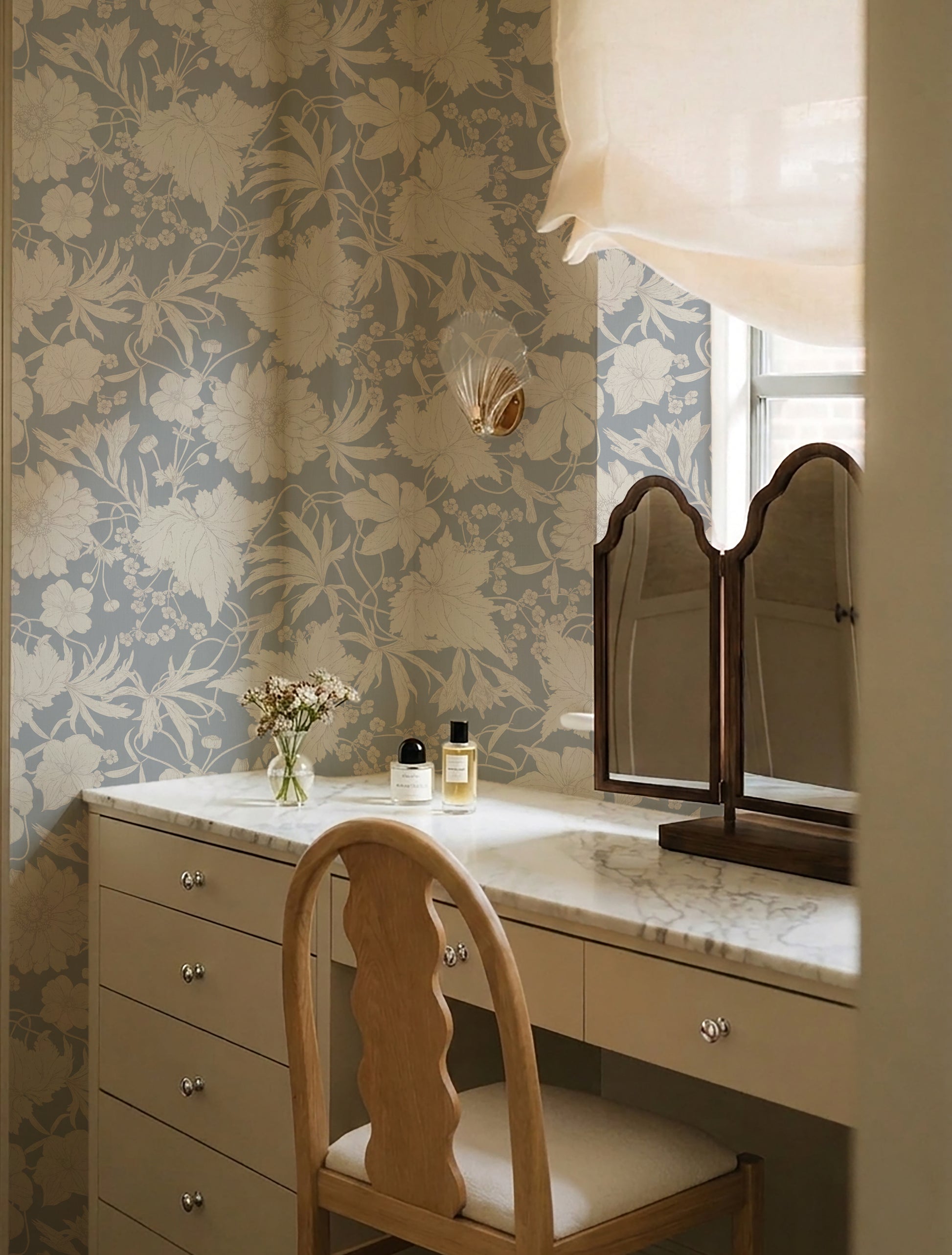 Edwardian Cottage Wallpaper Soft Blue